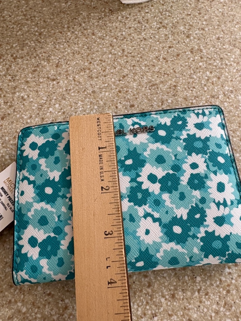 Michael Kors Teal Floral Medium Card Case Wallet - Picture 10 of 10